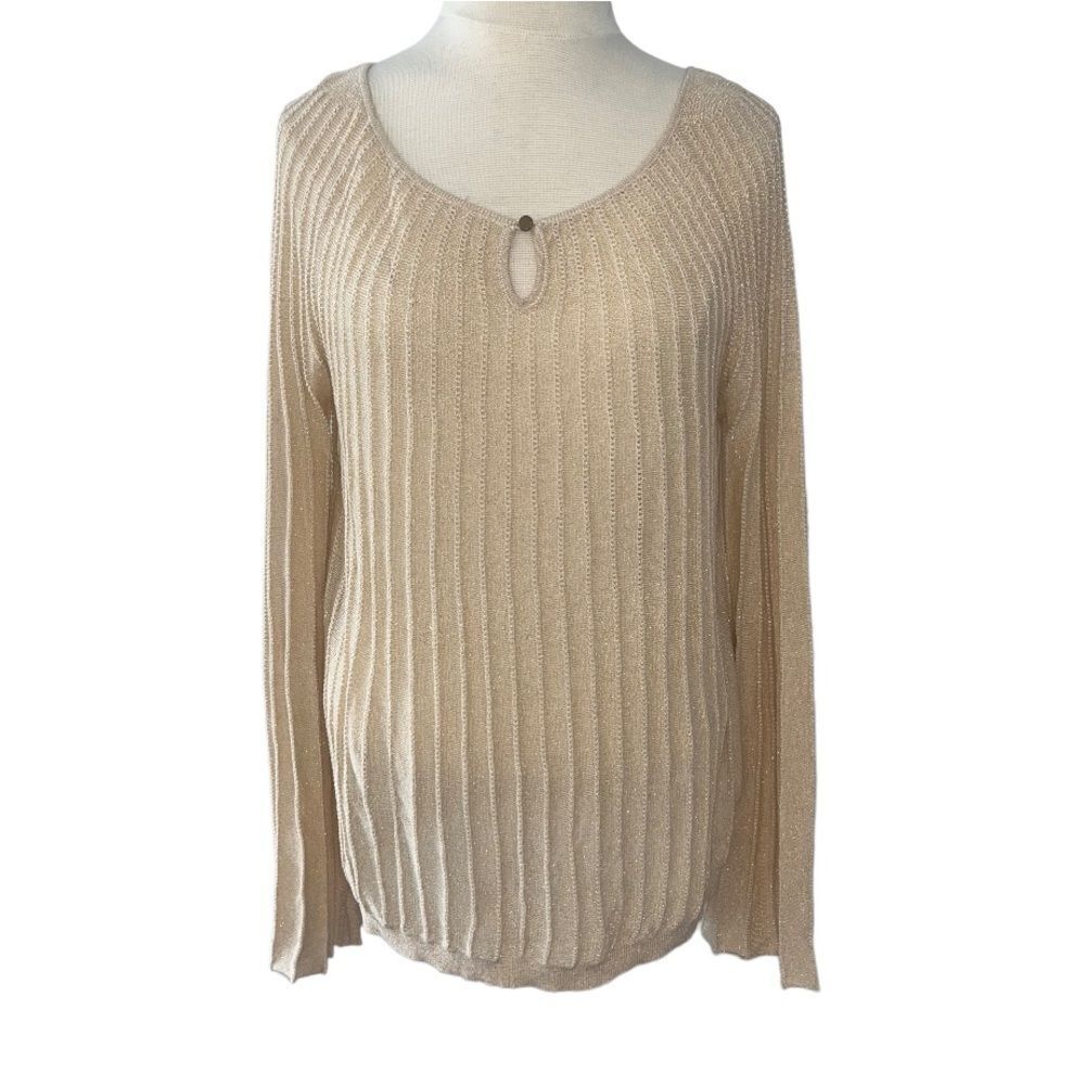 Apt. 9 Women’s Gold Metallic Glitter Bell Sleeve Blouse Cut Out Large